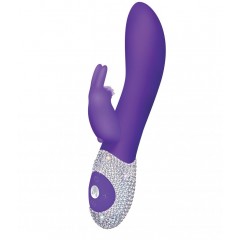 Фиолетовый вибромассажёр с клиторальным отростком и отделанной стразами рукоятью The Classic Rabbit - 22 см.