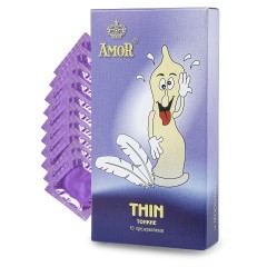 Супертонкие презервативы AMOR Thin  Яркая линия  - 10 шт.